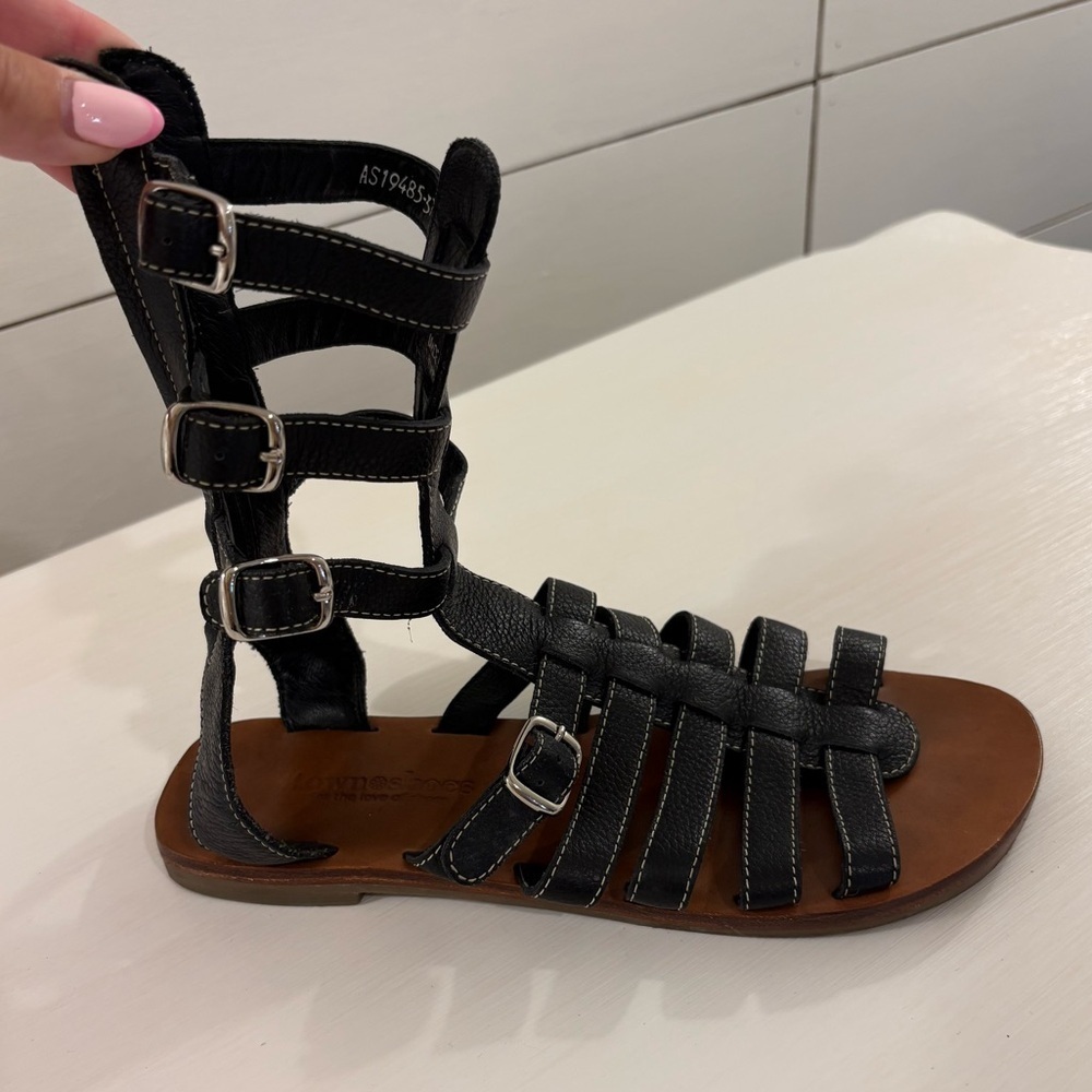 Black and Brown Leather Gladiator Sandals